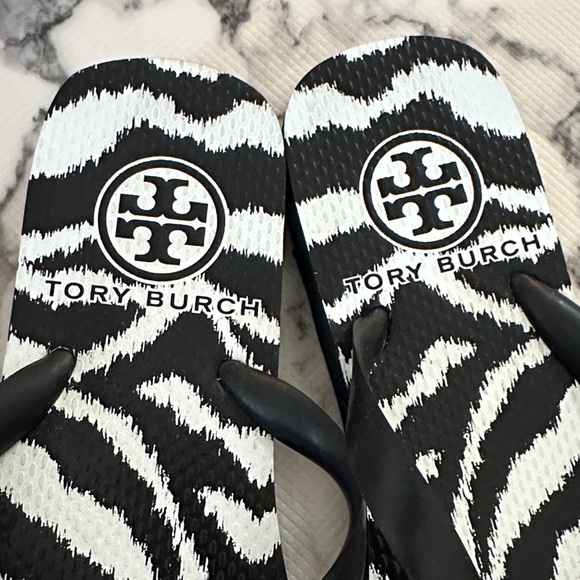 Tory Burch Black and White Zebra Logo  Flip Flops - Picture 3 of 7